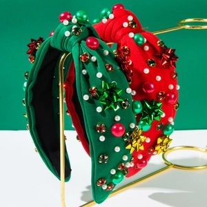 Weihnachten Knoten Stirnband Damen Rot Grün Stoff Haarreif Mit Künstlichen Künstliche Perlen Strass Schneeflocke Stern Party Haarschmuck