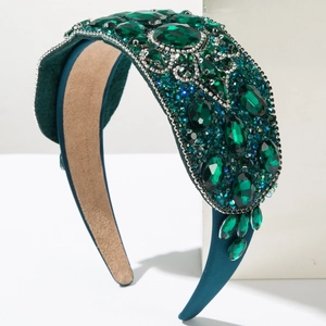 Baroque green crystal headband with deep green gemstones and luxury diamond details