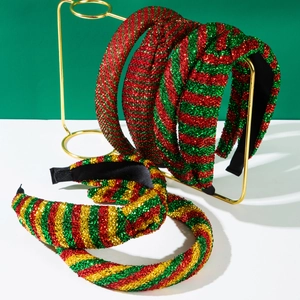 Christmas Sparkling Sequin Striped Headband Red Green Gold Festive Holiday Party Hair Accessory For Women Wide Hair Band