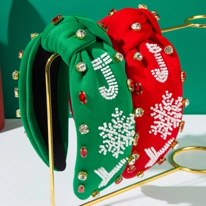 Christmas Knotted Headband For Women Snowflake JOY Letter Rhinestone Beaded Padded Hair Band Holiday Party Hair Accessory