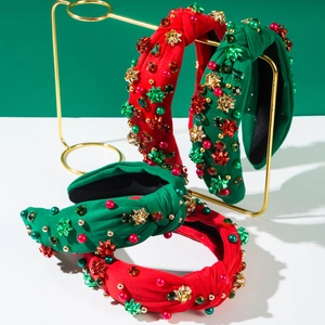 Lussuoso Cerchietto di Natale con Nodo Lega Strass Fiocco di Neve Fiocco Tessuto Festivo Cerchietto Donna Festa Accessorio Capelli