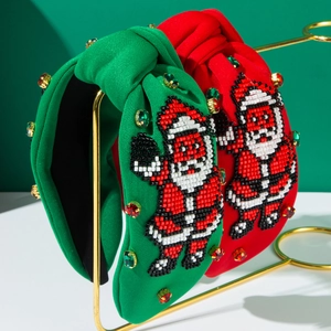 Serre-tête de Noël Père Noël à Perles Noeud Large Avec Strass Bandeau à Cheveux en Tissu pour Femmes Accessoire de Fête