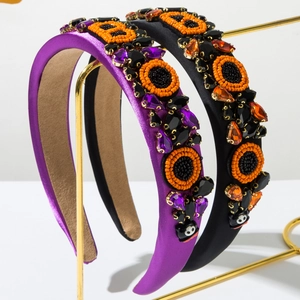 Serre-Tête Rembourré à Perles Fantôme Halloween BOO pour Femmes Alliage Strass Orange Noir Violet Accessoires Cheveux pour Fête Déguisée