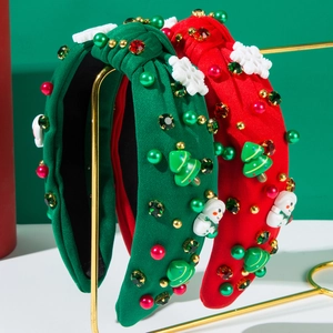 Serre-tête en Maille à Nœud de Noël pour Femmes Strass Père Noël Bonhomme de Neige Sapin de Noël Accessoires Cheveux