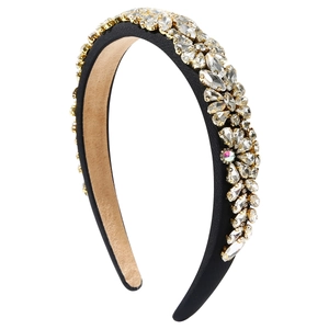 Luxury sponge headband with colorful rhinestones and crystal flower pattern in baroque style