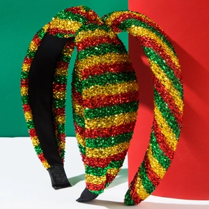 Sparkly Christmas headband with red green and gold glitter stripes for holiday party wear