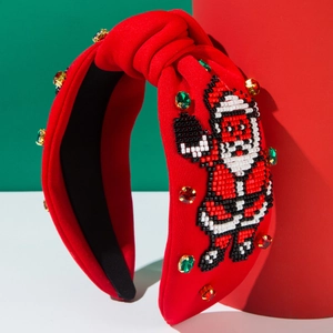 Serre-tête de Noël avec Père Noël en perles et strass rouges et verts festifs