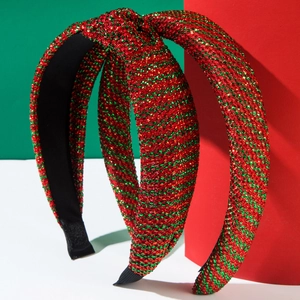 Sparkly red and green sequin Christmas headband set with striped festive patterns