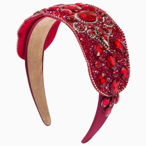 Luxury Baroque headband with red crystals and silver rhinestones on red velvet base