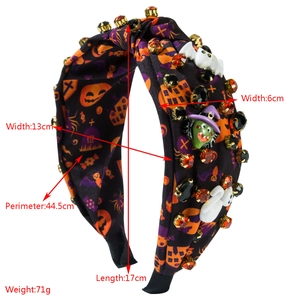 Halloween headband with pumpkin bat patterns and glittery rhinestones size 13cm x 17cm