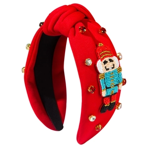 Serre-tête de Noël rouge avec casse-noisette en perles fait main et strass brillants