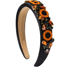 Serre-tête rembourré Halloween avec perles orange et lettrage BOO sur satin