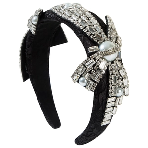 Cerchietto barocco nero di lusso con ricami di strass e perle di alta qualità