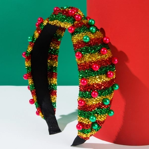 Cerchietto natalizio scintillante con paillettes rosse e verdi e perle per feste