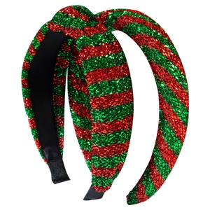 Sparkly red and green striped Christmas headbands with sequins in a two-piece set
