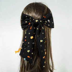 Pince à Cheveux Nœud d'Halloween Avec Décor Citrouille Fantôme Strass Ruban Tissu Barrette pour Fête Femmes Bijoux
