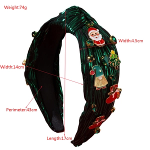 Sparkly Christmas headband featuring Santa and Gnome motifs on green fabric with rhinestones