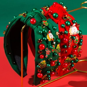 Christmas Knotted Headband For Women Alloy Rhinestone Santa Claus Christmas Tree Charms Hair Band Festive Hair Accessories