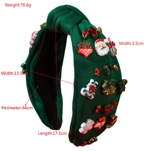 Serre-tête de Noël vert avec Père Noël et grelots, dimensions 17,5cm par 13,5cm