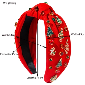 Christmas red knotted headband with reindeer and gems, dimensions 14cm x 17.5cm