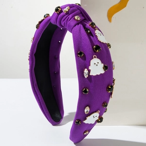 Serre-tête violet à nœud avec strass et breloques fantômes pour fête d'Halloween