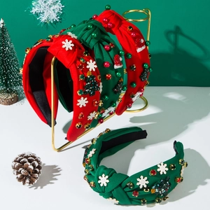 Serre-Tête Noué De Noël Strass Flocon De Neige Sapin De Noël Bandeau En Tissu Accessoires De Fête Pour Femmes Et Filles