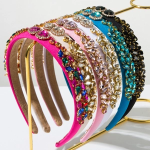 Serre-tête Cœur en Strass de Verre Vintage Français Baroque Rembourré en Satin Élégant Accessoire Cheveux Mariage Fête