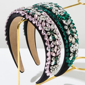 Cerchietto Barocco Donna Largo Imbottito Lusso Strass di Vetro Perline Intarsiate Perla Artificial Sintetica Vintage Accessori Capelli