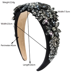 Luxury Baroque padded headband featuring shimmering grey crystals and floral rhinestones