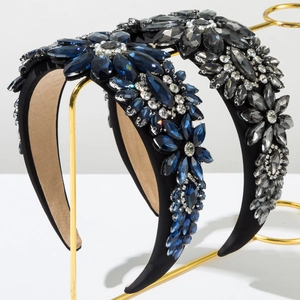 Baroque Vintage Crystal Flower Padded Headband For Women Luxurious Satin Rhinestone Hair Band Elegant Banquet Hair Accessories