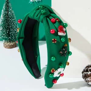 Serre-tête de Noël en velours vert avec strass, bonnet de Noël et décor de flocons
