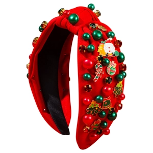 Festive Christmas headband with Santa Claus tree charms and colorful rhinestone embellishments