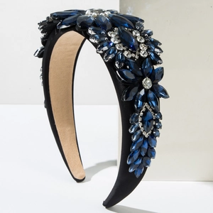 Luxury Baroque headband with blue crystals and sparkling floral glass stones