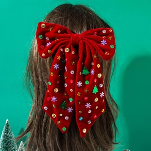 Grande Fermaglio per Capelli con Fiocco in Velluto Natale Fiocco di Neve Stella Paillettes Forcina per Donna Festa Accessori per Capelli