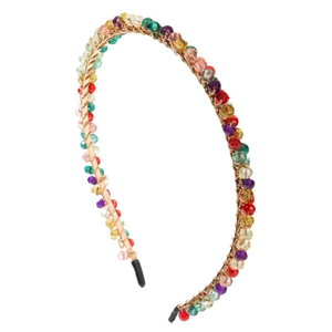 Cerchietto in metallo dorato con perline di cristallo colorate sfaccettate per capelli eleganti