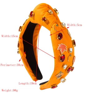 Serre-tête orange avec strass, citrouille et feuilles d'érable pour Thanksgiving