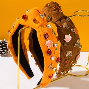 Serre-Tête Noué Action de Grâce Feuille d'Érable Dindon Alliage Émail Strass Automne pour Femme Accessoire de Cheveux Mode