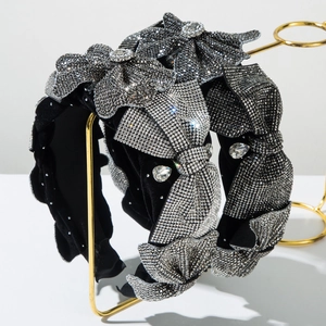 Luxury Velvet Rhinestone Bowknot Headband Wide Padded Crystal Hair Band For Women Party Wedding Elegant Headpiece Jewelry
