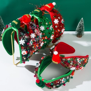 Elegant Christmas Plaid Headband With Santa Claus Snowflake Decorations Rhinestone Embellished Festive Hair Accessory For Women Party Holiday Decor