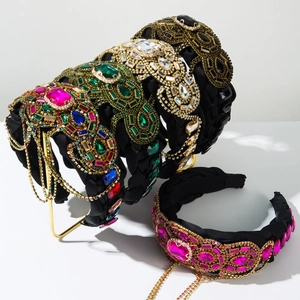 Lussuoso Cerchietto in Lega con Strass Nappine e Catena per Donna Intrecciato a Mano Stile Barocco Accessorio per Capelli per Feste Banchetti