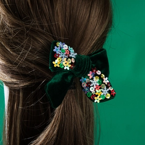 Fermaglio per Capelli Fiocco in Velluto di Natale Con Paillettes Fiocco di Neve Stella Strass Copricapo per Donna