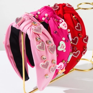 Serre-têtes nœuds de la Saint-Valentin avec strass et perles en rose et rouge