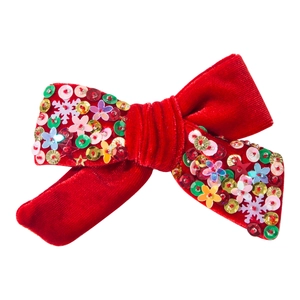 Fermaglio per capelli natalizio in velluto rosso con paillettes e fiocchi di neve