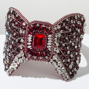 Luxury red rhinestone bow headband with crystal embellishments for party and fashion