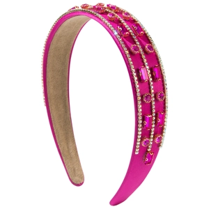 Elegant rose pink fabric headband with luxurious rhinestones and crystal embellishments