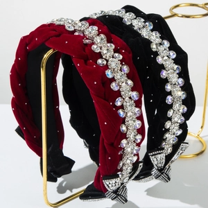 Cerchietto in Velluto Intrecciato di Lusso per Donna Orecchini con Strass Luccicanti con Fiocco Cerchietto Spesso Vintage Autunno Inverno