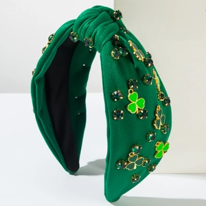 Serre-tête noué de la Saint-Patrick avec strass verts et trèfles décoratifs pour femmes