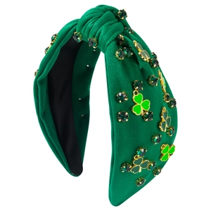 Serre-tête noué vert pour la Saint-Patrick avec strass et breloques trèfles chance