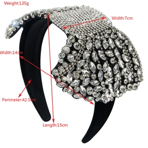 Serre-tête de luxe orné de strass brillants avec spécifications de dimensions détaillées