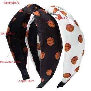 Two-piece set of knotted wide headbands with basketball print for sports fashion
